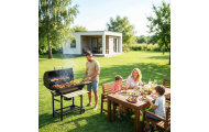 Grill węglowy ogrodowy beczka z kominem półki + termometr + popielnik Berdsen BD-895 czarny