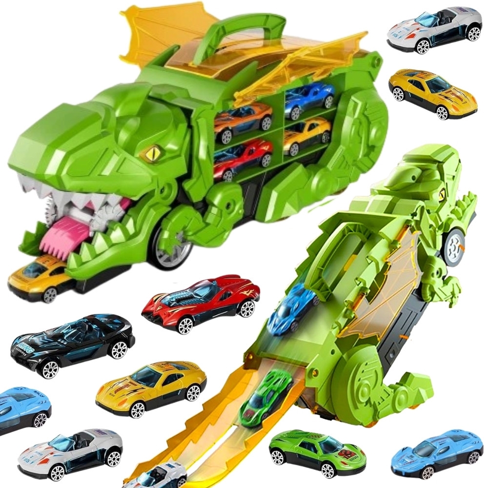 Dinozauro sunkvežimis WOOPIE su transporto priemonėmis, 13 el.-Žaislai, Auto ir transporto žaislai, Garažai, trasos ir kita, Maš