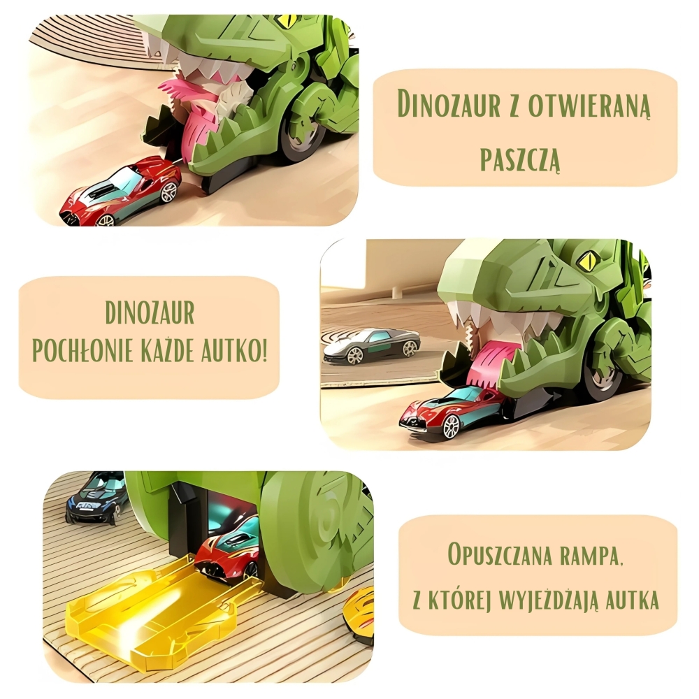 Dinozauro sunkvežimis WOOPIE su transporto priemonėmis, 13 el.-Žaislai, Auto ir transporto žaislai, Garažai, trasos ir kita, Maš