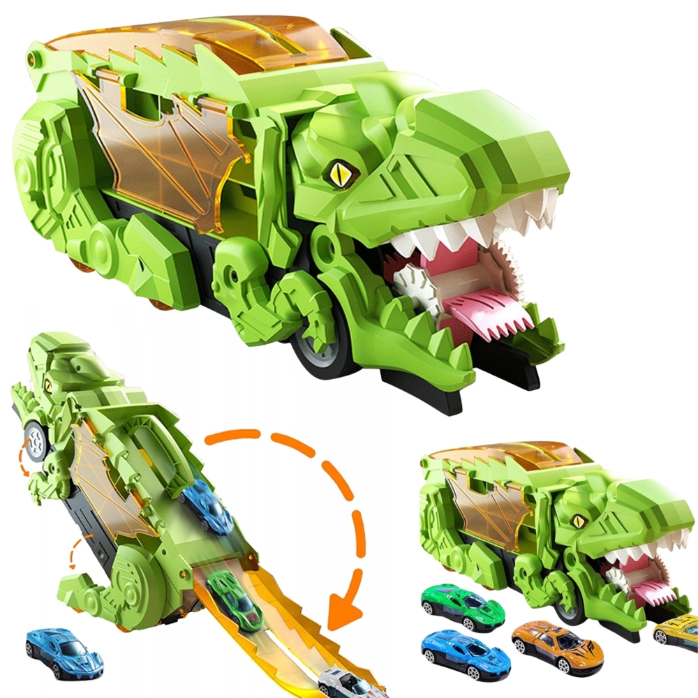 Dinozauro sunkvežimis WOOPIE su transporto priemonėmis, 13 el.-Žaislai, Auto ir transporto žaislai, Garažai, trasos ir kita, Maš