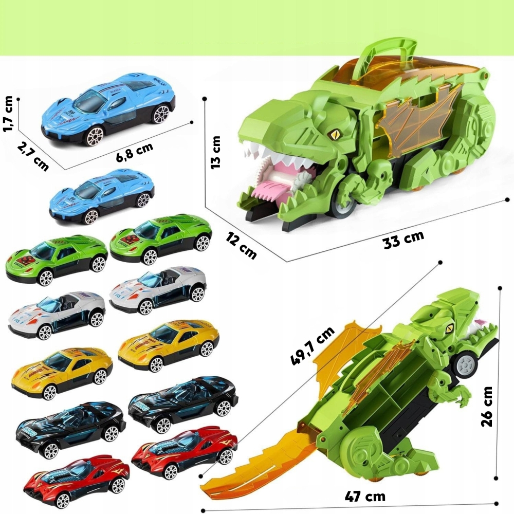 Dinozauro sunkvežimis WOOPIE su transporto priemonėmis, 13 el.-Žaislai, Auto ir transporto žaislai, Garažai, trasos ir kita, Maš