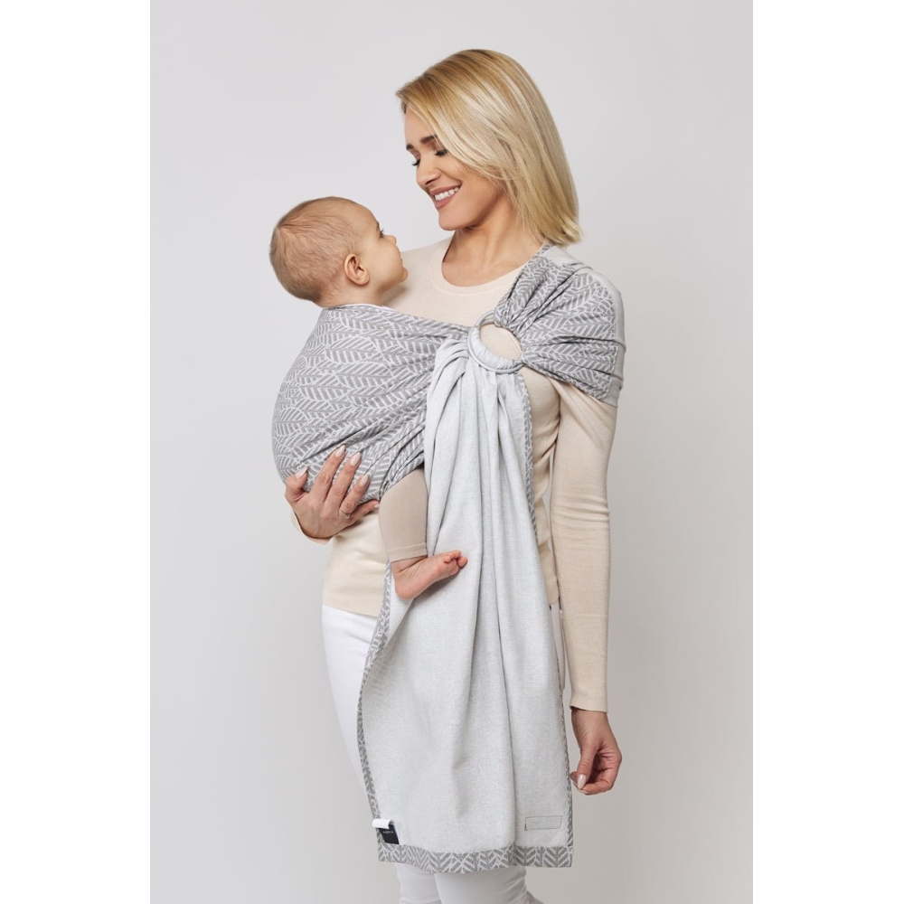 Sling with ring HugMe Leaves 70x195cm grey