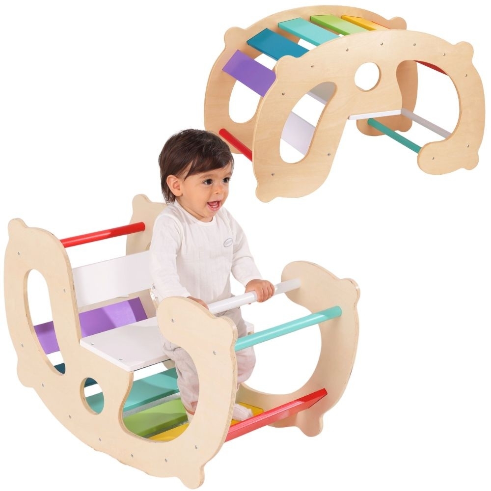 WOOPIE GREEN Wooden Rainbow Rocker and Bridge 2-in-1 Montessori FSC					
