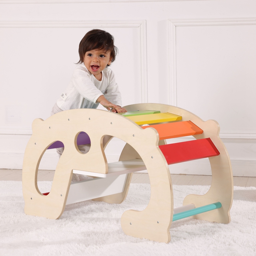 WOOPIE GREEN Wooden Rainbow Rocker and Bridge 2-in-1 Montessori FSC					