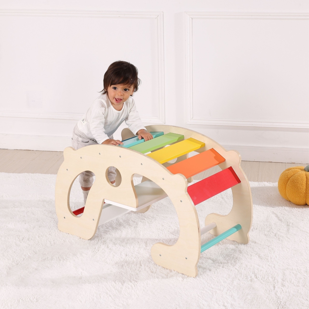 WOOPIE GREEN Wooden Rainbow Rocker and Bridge 2-in-1 Montessori FSC					