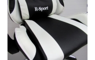 K4 R-Sport žaidimų kėdė, balta ir juoda, su kojų atrama ir masažuokliu-Vaiko kambariui, Staliukai ir kėdės-e-vaikas