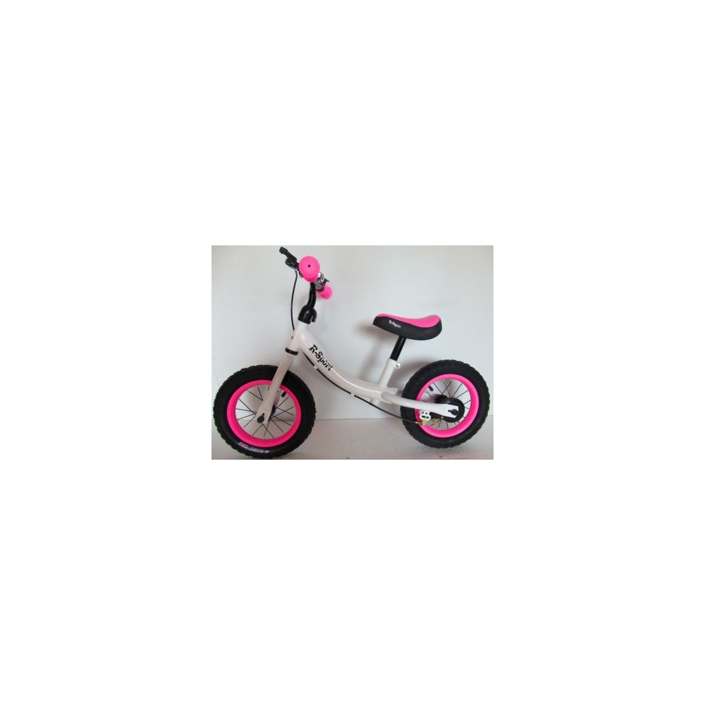 Rowerek biegowy R3 różowo-biały R-Sport 12'' hamulec, dzwonek