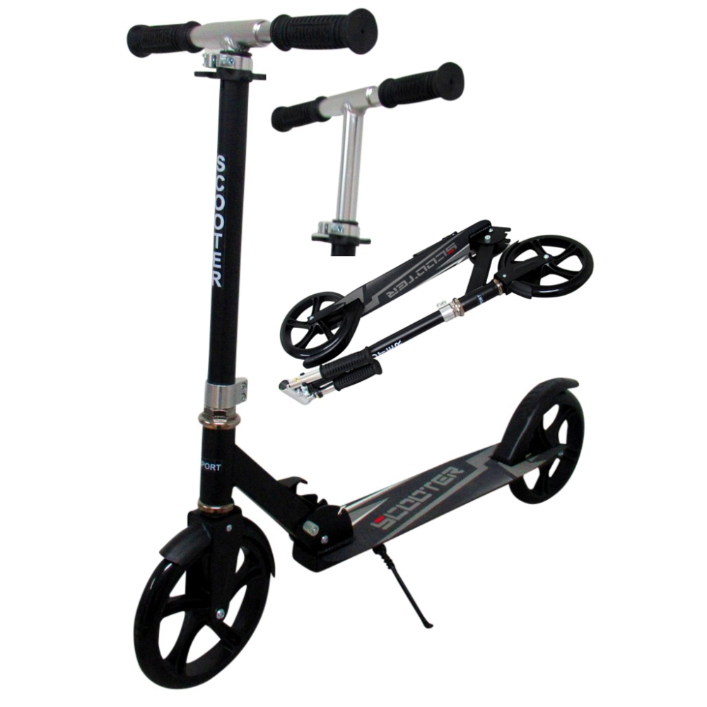 Didelis paspirtukas H5 JUODAS Sulankstomas R-Sport, 200 mm ratai, iki 100 kg-Judėjimui, Paspirtukai vaikams-e-vaikas