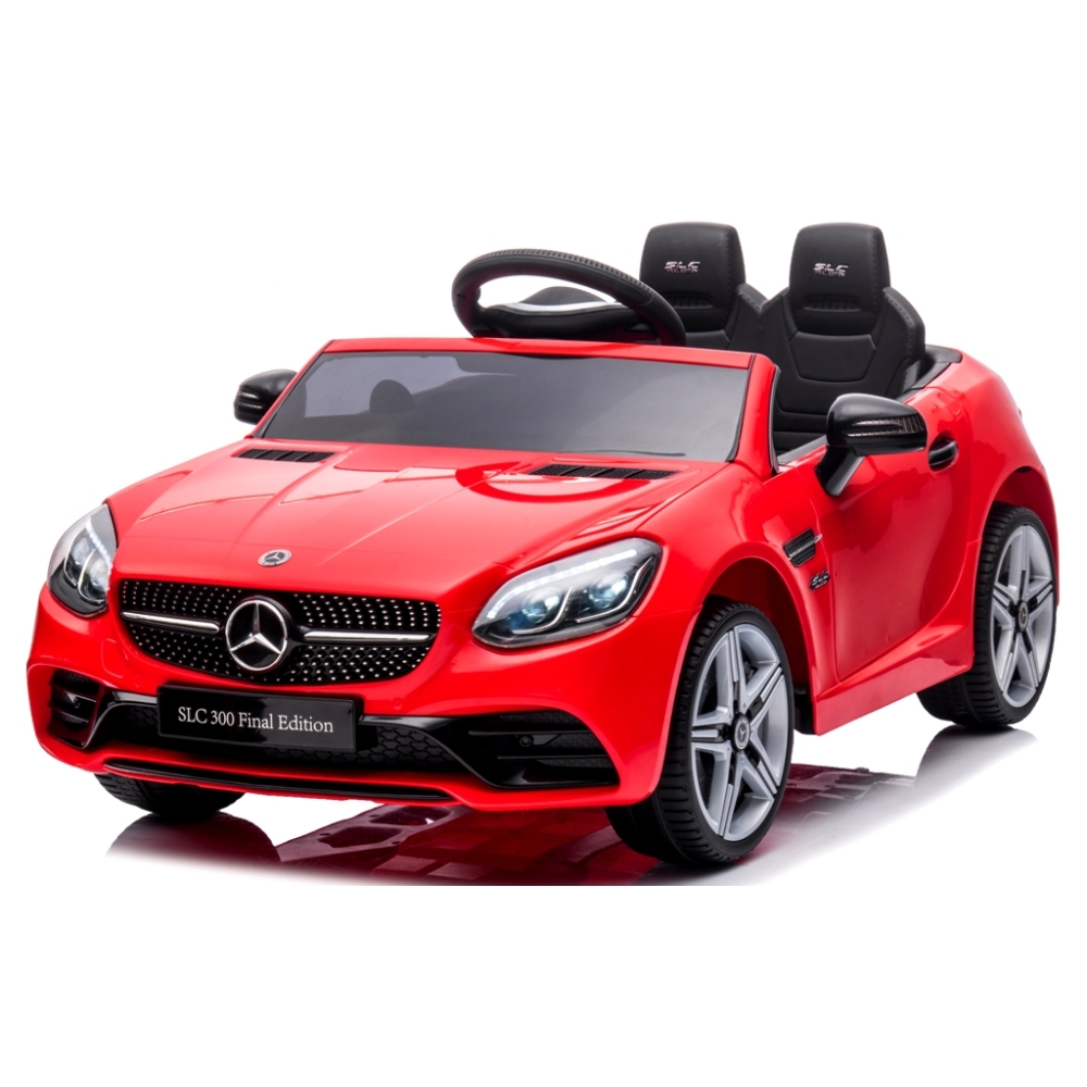 Mercedes SLC 300 czerwony  Piankowe Koła Eva, miękki fotelik Licencja Akumulator litowo-jonowy