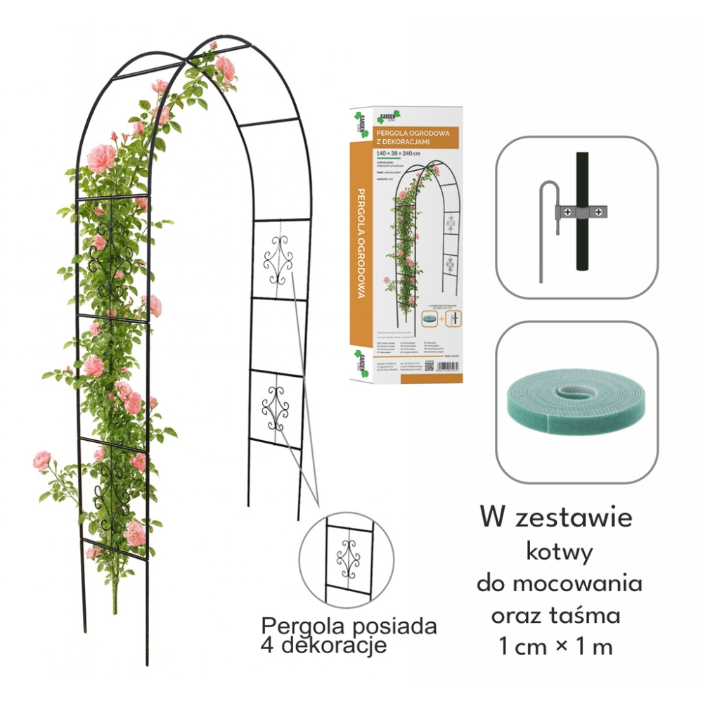 Metalinė sodo arka rožėms, gėlėms, vijokliniams augalams 240 cm žalia