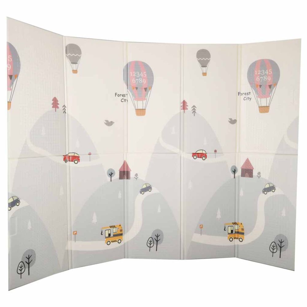 Švietimo putplasčio kilimėlis dvipusis sulankstomas 150x200cm balionai gatvė