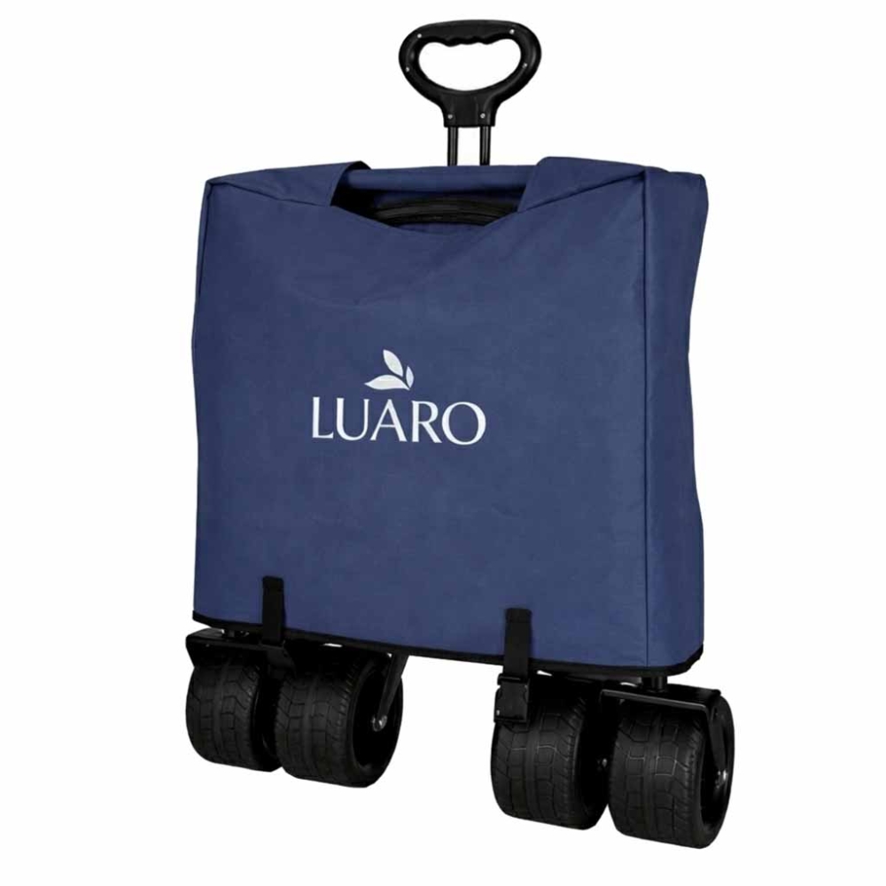 Sulankstomas paplūdimio transportavimo vežimėlis LUARO su stogeliu ir tinklu, tamsiai mėlynas