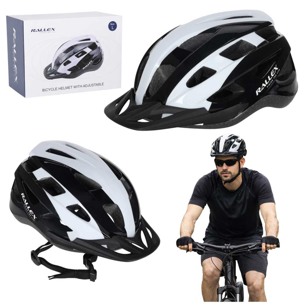 Reguliuojamas dviračio šalmas RALLEX L, 58-62 cm, juodas/baltas-Judėjimui, Šalmai, apsaugos-e-vaikas