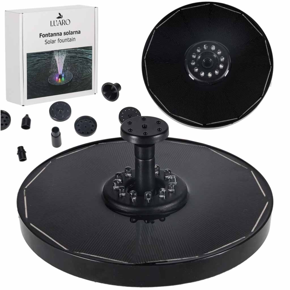 Saulės energija varomas tvenkinio fontanas LUARO, LED RGB, 16 cm