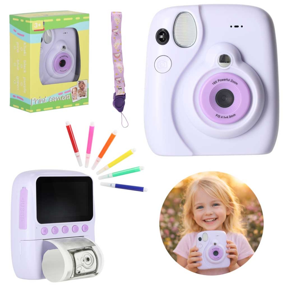 Skaitmeninis momentinis fotoaparatas 16x 128GB kasetės, violetinis-Žaislai, Profesijos, buities žaislai, Profesiniai žaislai-e-v
