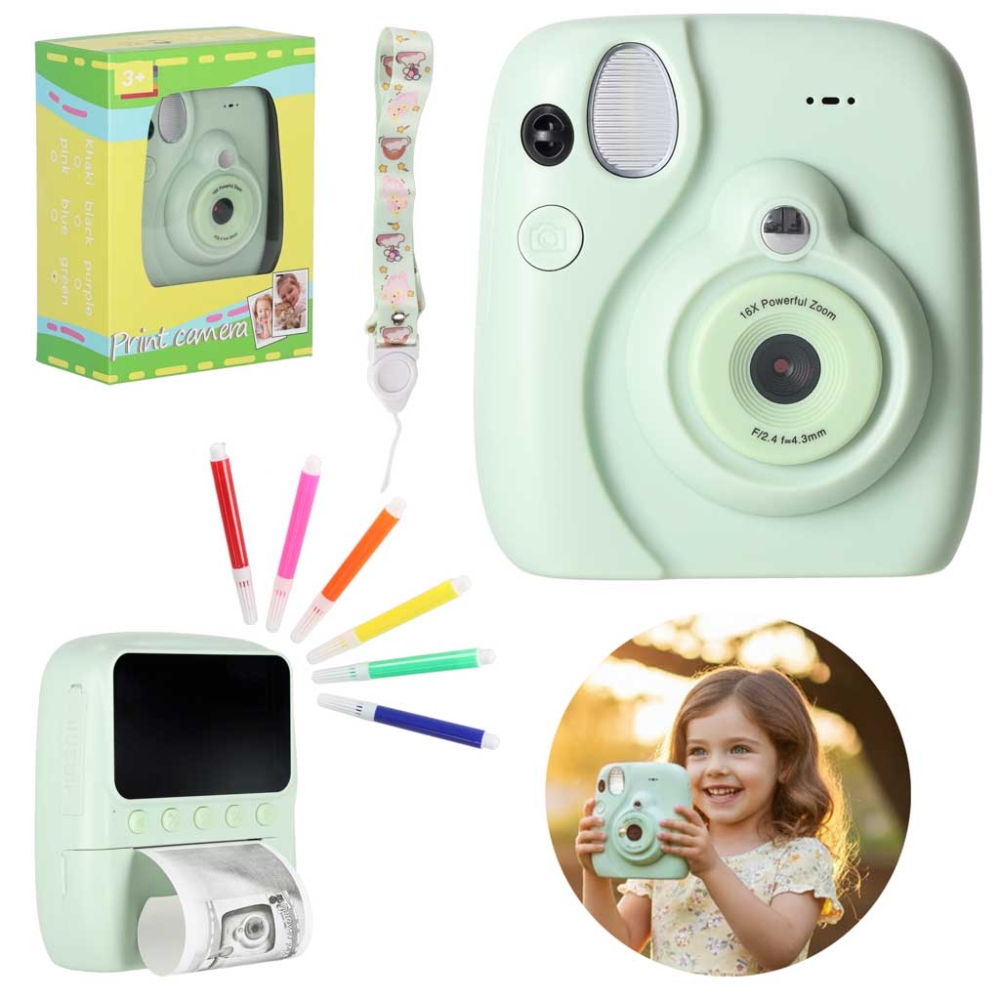 Skaitmeninis momentinis fotoaparatas 16x 128GB kasetės, žalias-Žaislai, Profesijos, buities žaislai, Profesiniai žaislai-e-vaika