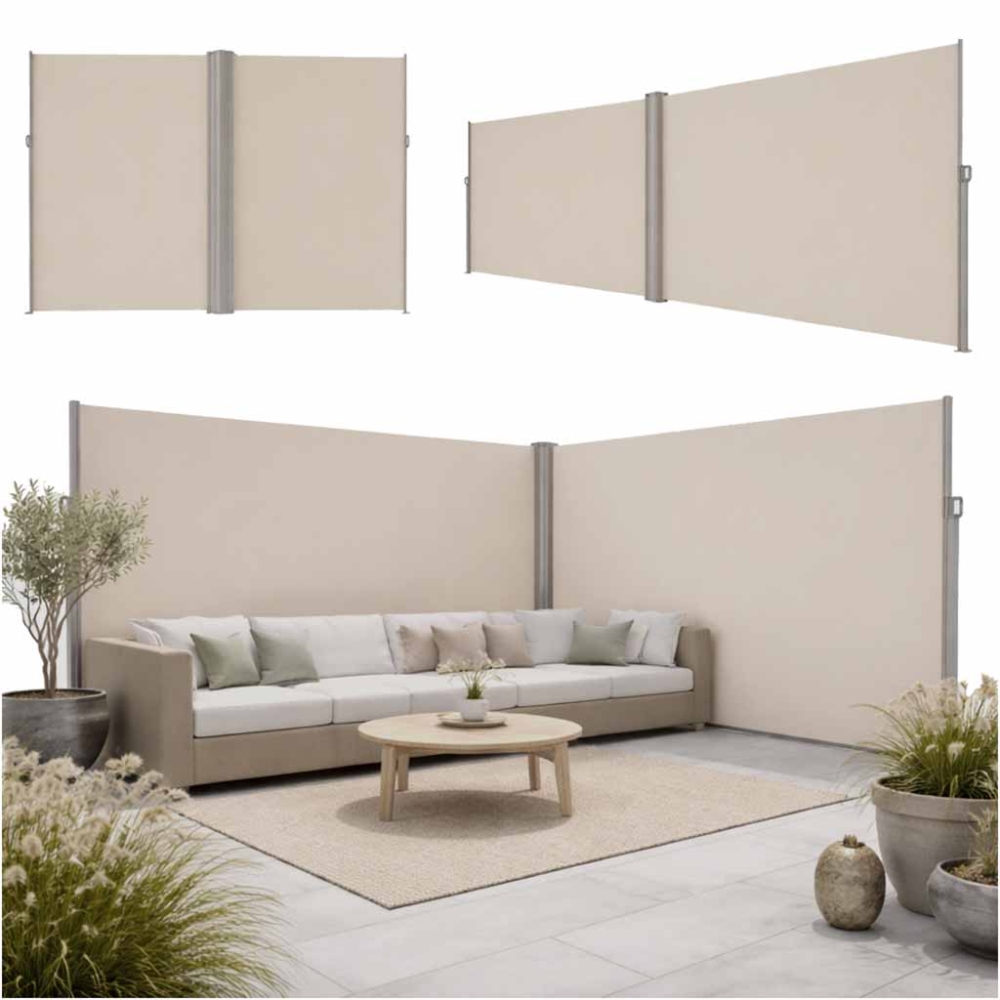 Kampinė šoninė terasos markizė su ištraukiama uždanga, 180x620 cm, smėlio spalvos-Namai, laisvalaikis, turizmas, Sodo baldai-e-v