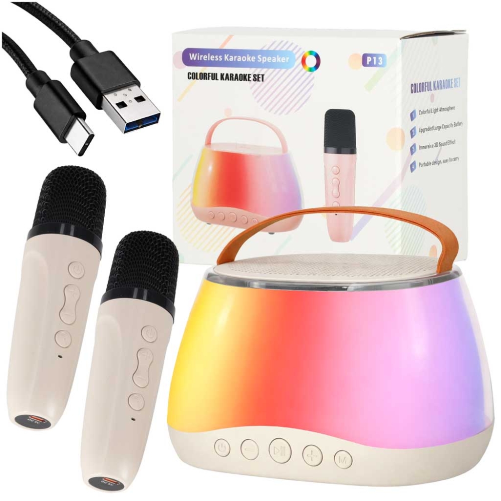 Garsiakalbis Bluetooth RGB karaoke rinkinys su 2 USB mikrofonais-Žaislai, Muzikiniai-e-vaikas