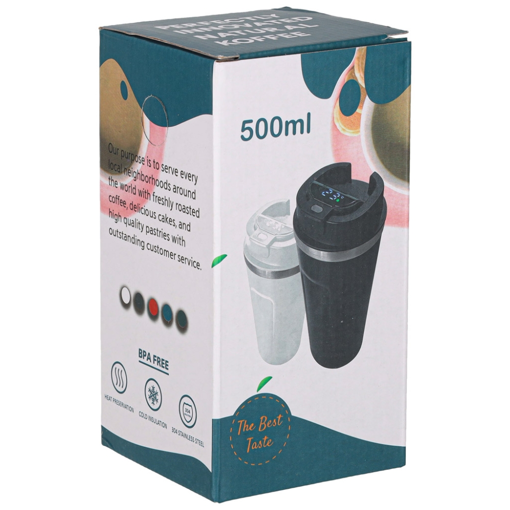 Išmanusis kelioninis termo puodelis su LED ekranu 500 ml, baltas-Maitinimui, Indai, įrankiai, gertuvės, Termo indai-e-vaikas
