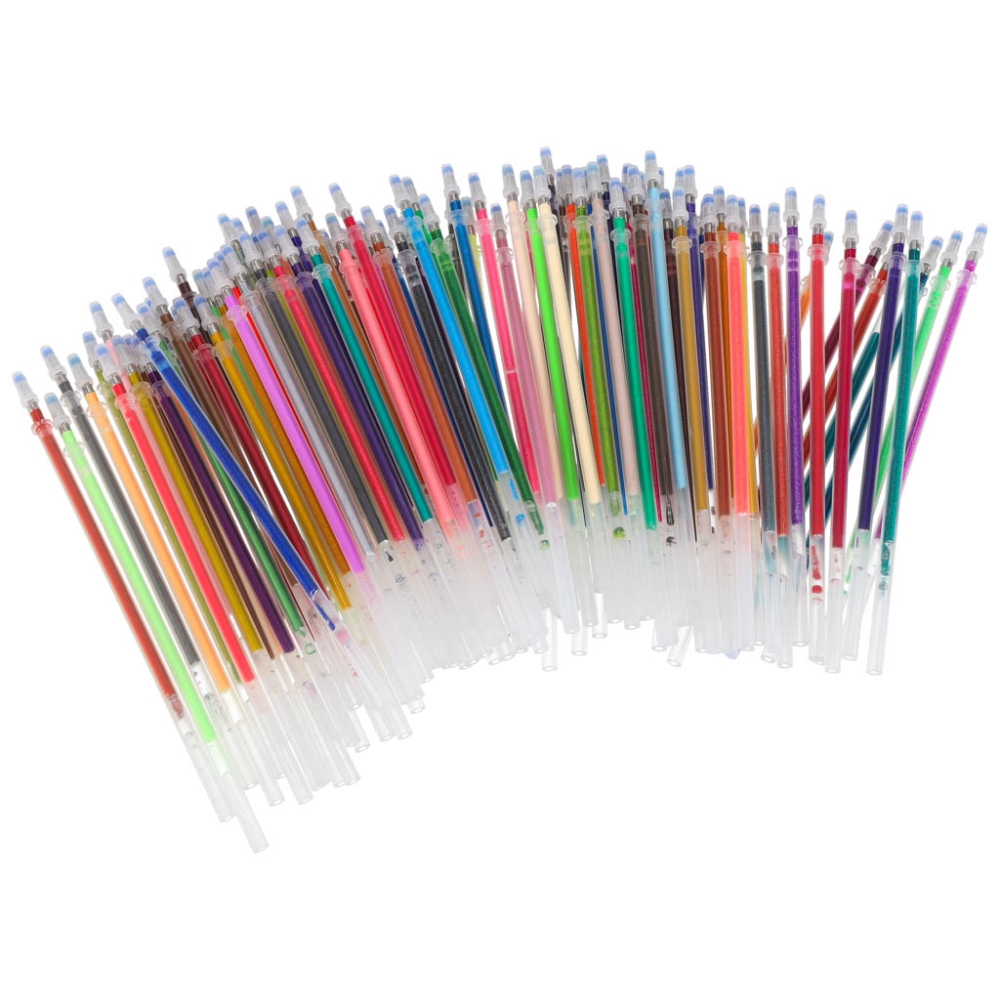 Spalvotų gelinių rašiklių rinkinys dėkle 100 vnt