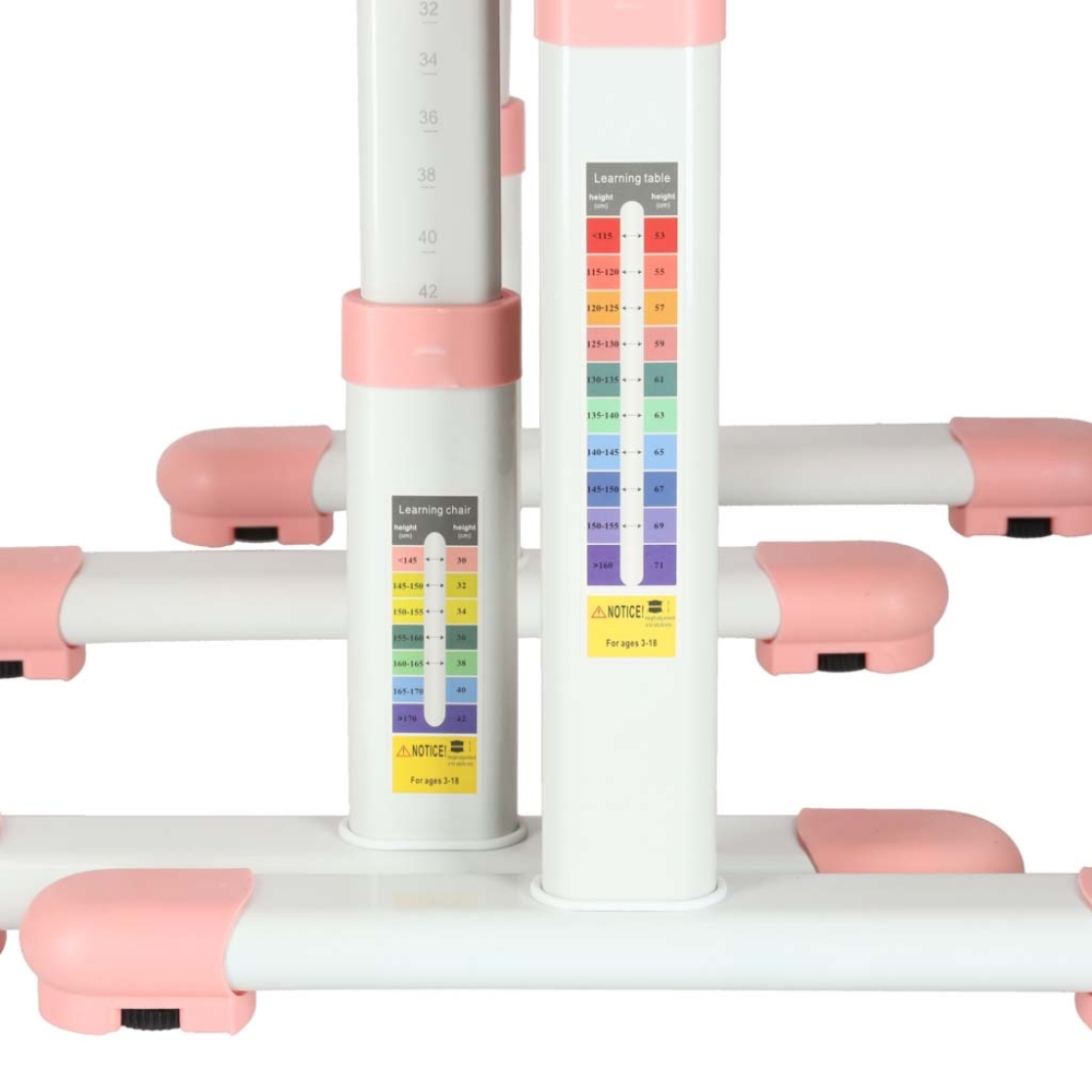 Vaikiškas rašomasis stalas su stalčiumi, kėdė lempa rožinės spalvos