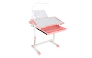 Vaikiškas rašomasis stalas su stalčiumi, kėdė lempa rožinės spalvos