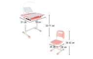 Vaikiškas rašomasis stalas su stalčiumi, kėdė lempa rožinės spalvos