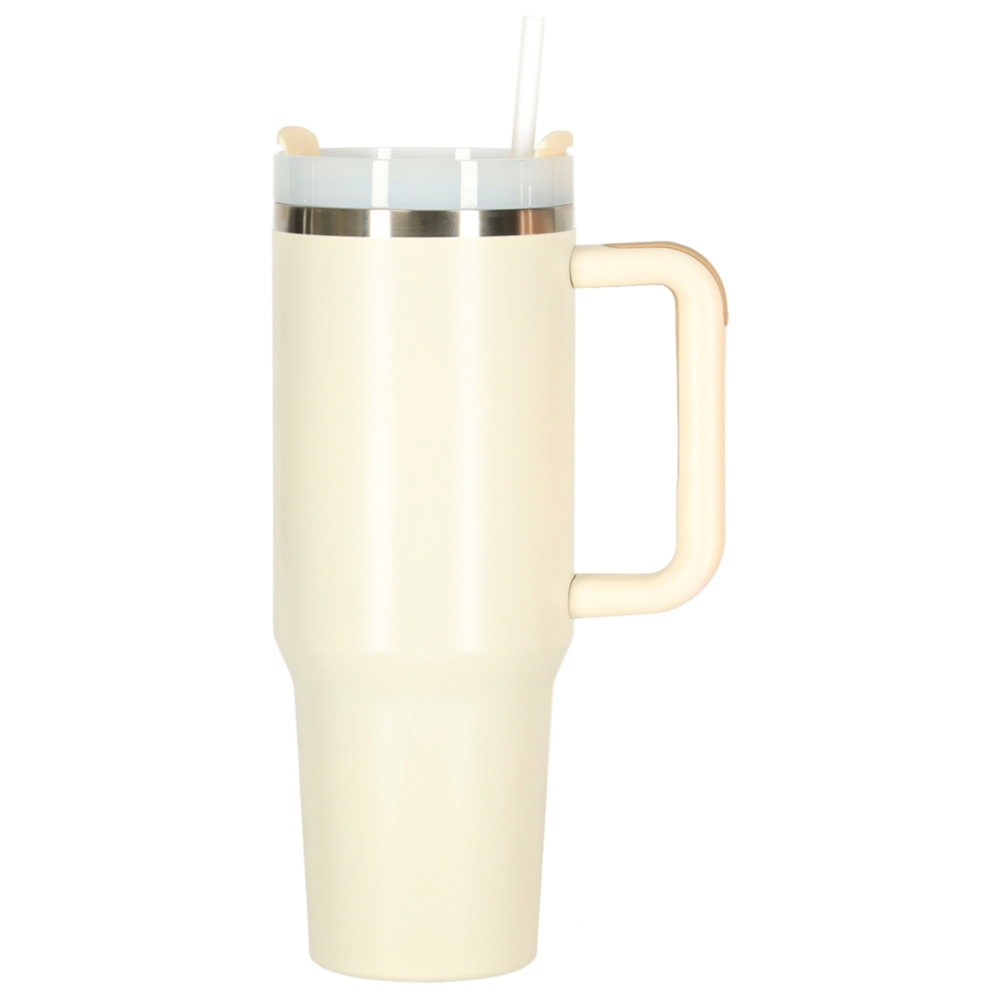 Termo puodelis su šiaudeliu ir rankenėle 1200ml kreminė sp.-Maitinimui, Indai, įrankiai, gertuvės, Puodeliai, gertuvės, Termo in