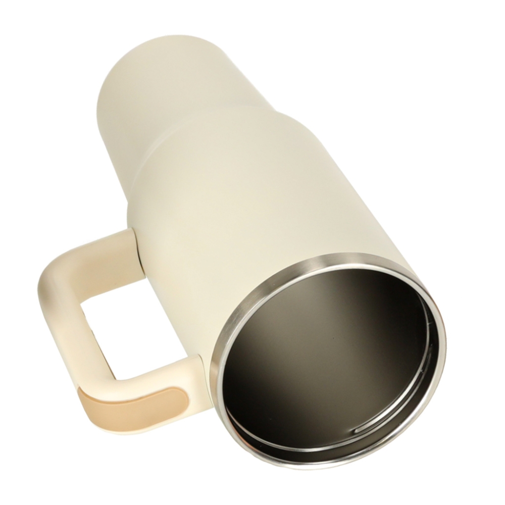 Termo puodelis su šiaudeliu ir rankenėle termosas 1200ml kreminės spalvos