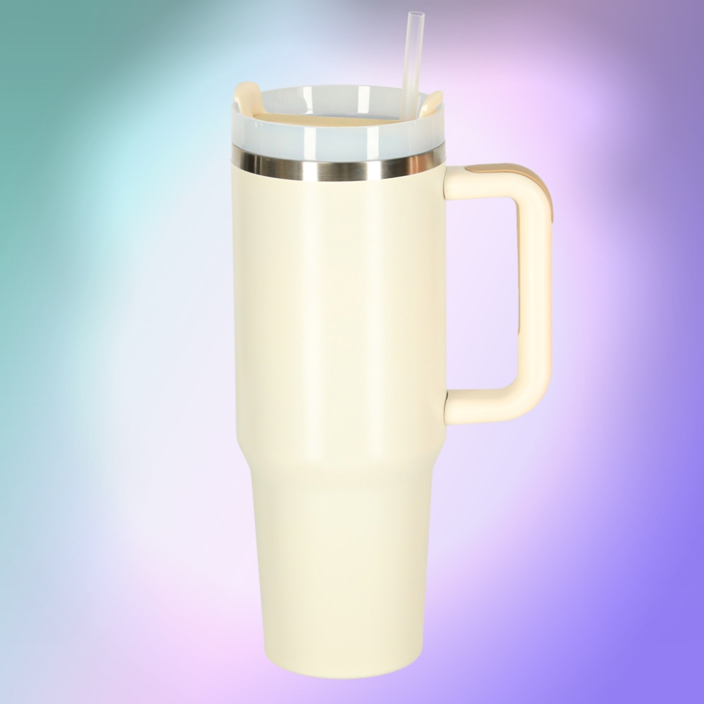 Termo puodelis su šiaudeliu ir rankenėle 1200ml kreminė sp.-Maitinimui, Indai, įrankiai, gertuvės, Puodeliai, gertuvės, Termo in