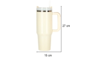 Termo puodelis su šiaudeliu ir rankenėle 1200ml kreminė sp.-Maitinimui, Indai, įrankiai, gertuvės, Puodeliai, gertuvės, Termo in
