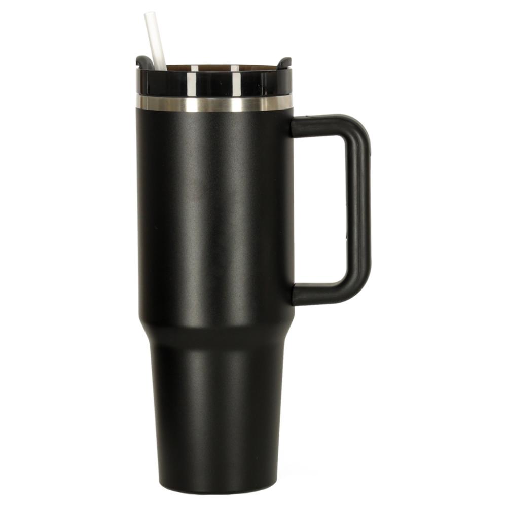 Termo puodelis su šiaudeliu ir rankenėle termosas 1200ml juodas