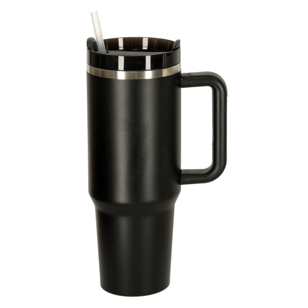 Termo puodelis su šiaudeliu ir rankenėle termosas 1200ml juodas