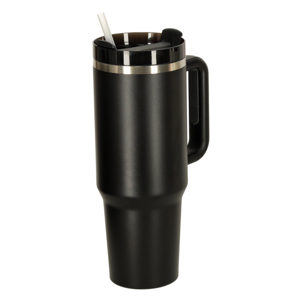 Termo puodelis su šiaudeliu ir rankenėle termosas 1200ml juodas