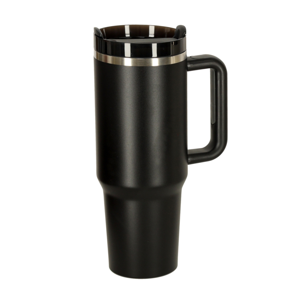 Termo puodelis su šiaudeliu ir rankenėle 1200ml juodas-Maitinimui, Indai, įrankiai, gertuvės, Puodeliai, gertuvės, Termo indai-e