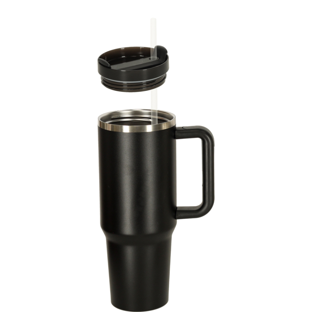 Termo puodelis su šiaudeliu ir rankenėle 1200ml juodas-Maitinimui, Indai, įrankiai, gertuvės, Puodeliai, gertuvės, Termo indai-e