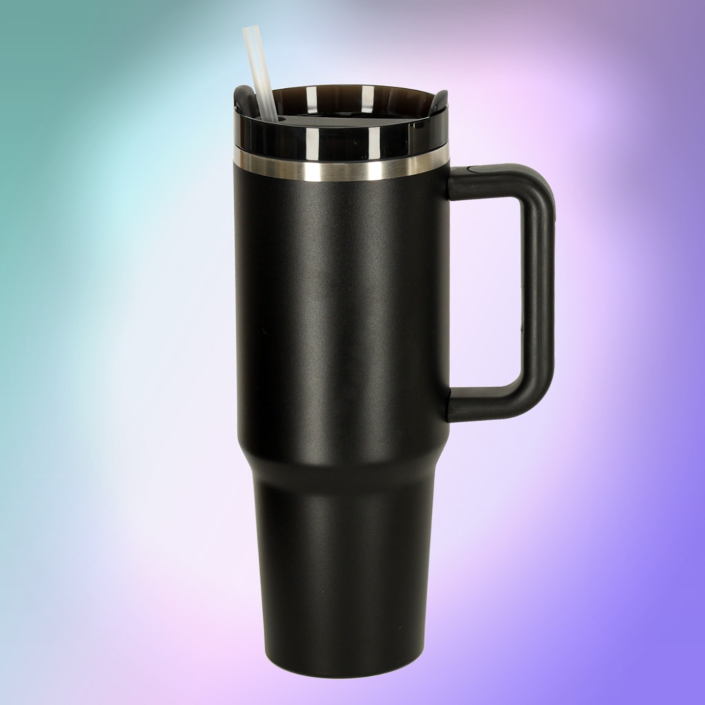 Termo puodelis su šiaudeliu ir rankenėle 1200ml juodas-Maitinimui, Indai, įrankiai, gertuvės, Puodeliai, gertuvės, Termo indai-e