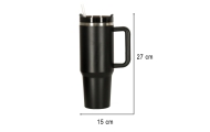 Termo puodelis su šiaudeliu ir rankenėle 1200ml juodas-Maitinimui, Indai, įrankiai, gertuvės, Puodeliai, gertuvės, Termo indai-e