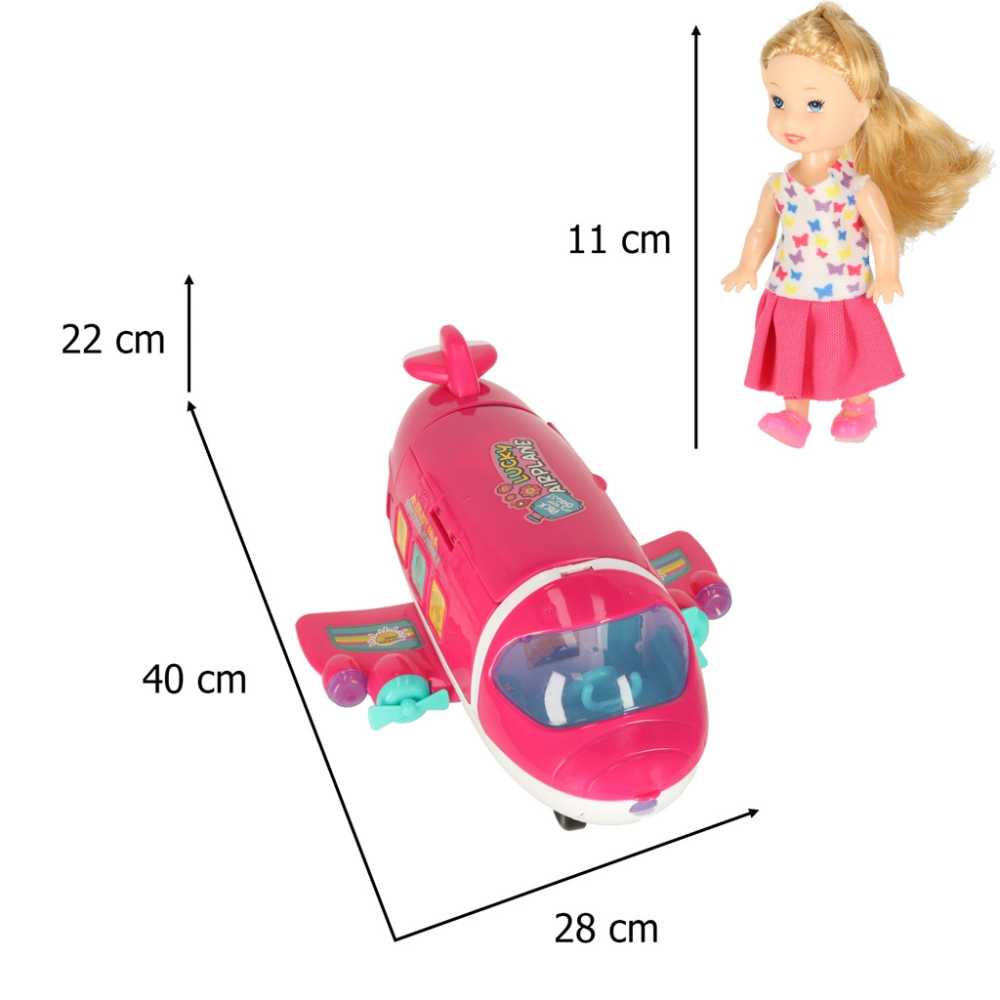 Keleivinis lėktuvas su lėle 2in1 + priedai rožinės sp.