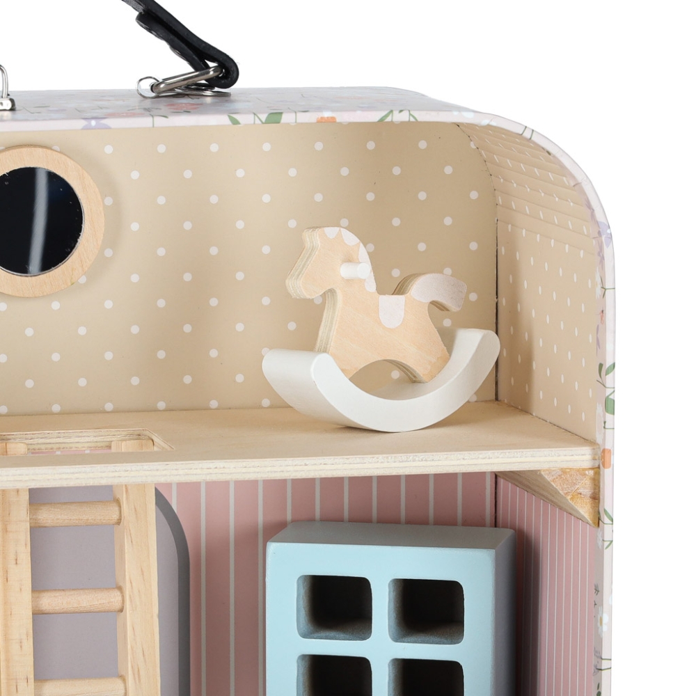 Lėlių namelis lagamine priedai mediniai baldai