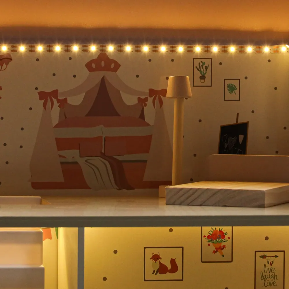 Medinis lėlių namelis LULILO Peonio 70 cm LED rožinis-Žaislai, Lėlių namai ir baldai-e-vaikas