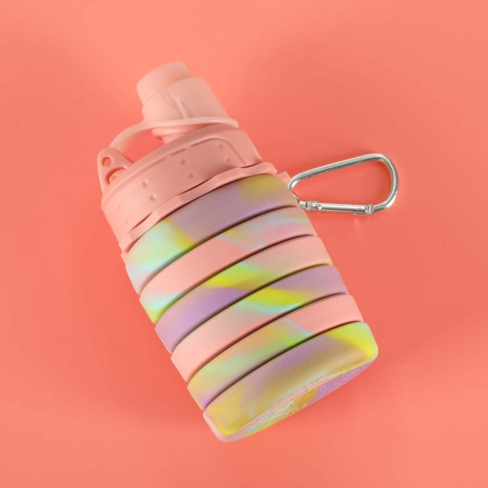 Vandens buteliukas bidonas silikoninis sulankstomas su rankena sportinis 500ml vaivorykštinis