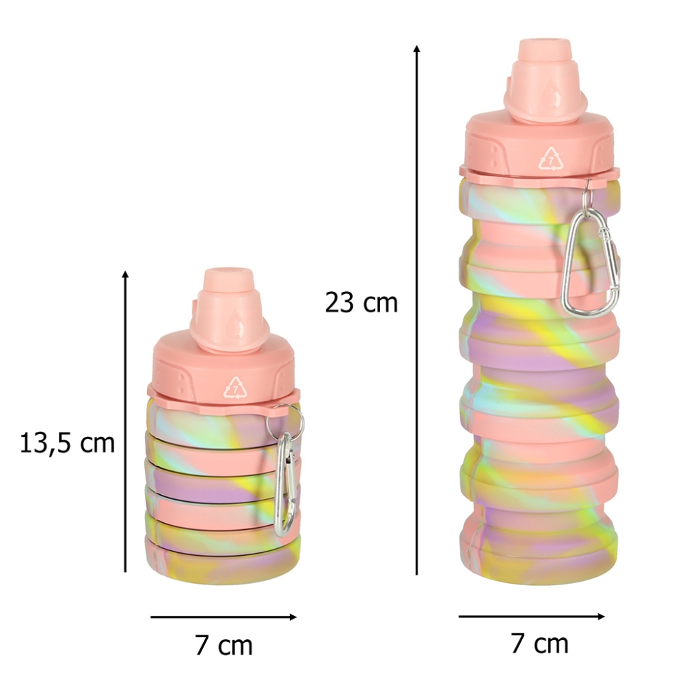 Vandens buteliukas bidonas silikoninis sulankstomas su rankena sportinis 500ml vaivorykštinis