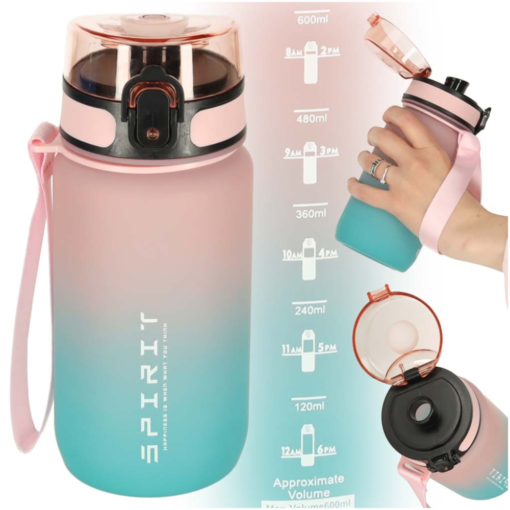 Vandens sportinė gertuvė su kandikliu BPA FREE 600ml rožinės-mėlynos spalvos-Maitinimui, Indai, įrankiai, gertuvės, Puodeliai, g