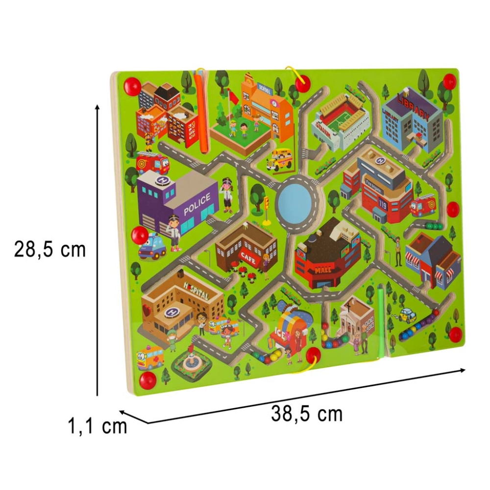 Magnetinis medinės lentos labirinto žaidimas kelionėms dideliame mieste 2 žaidėjams-Žaislai, Dėlionės, Magnetinės dėlionės-e-vai