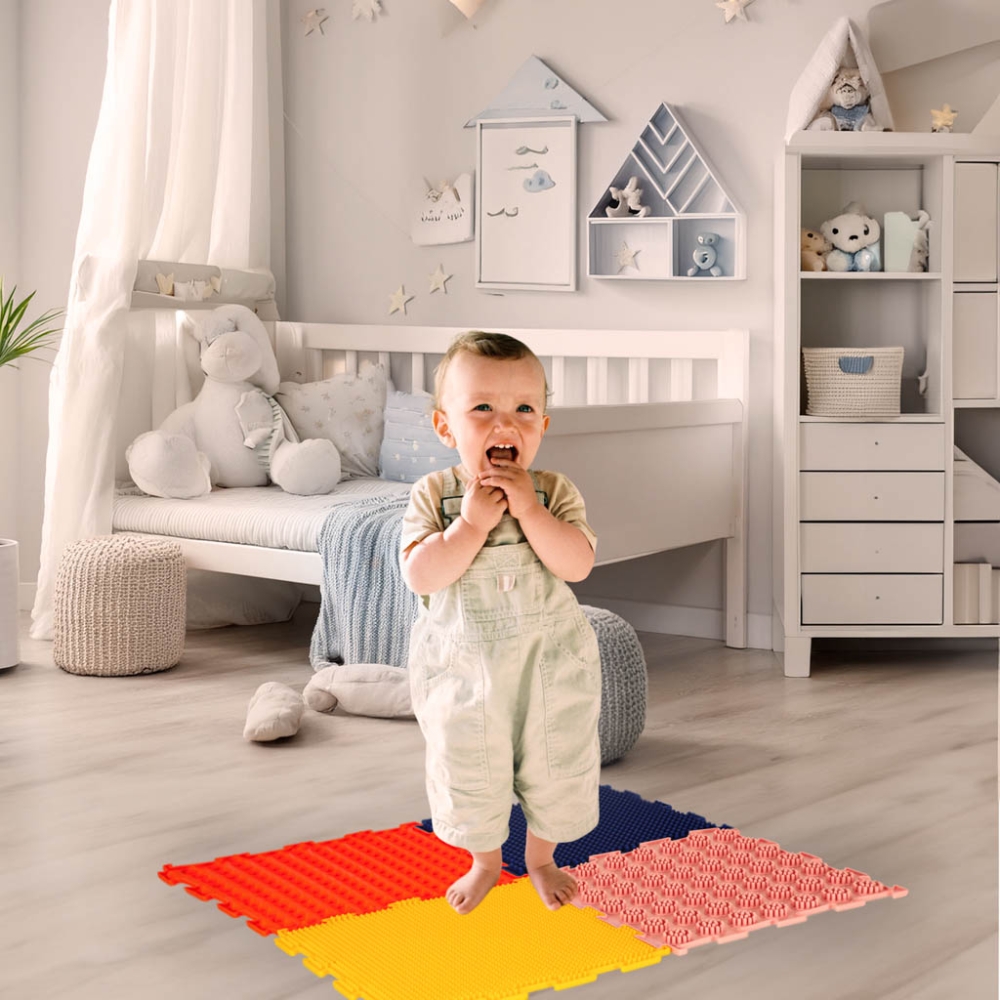Sensorinis kilimėlis montessori pėdų masažo dėlionė 8 dalių spalvinga