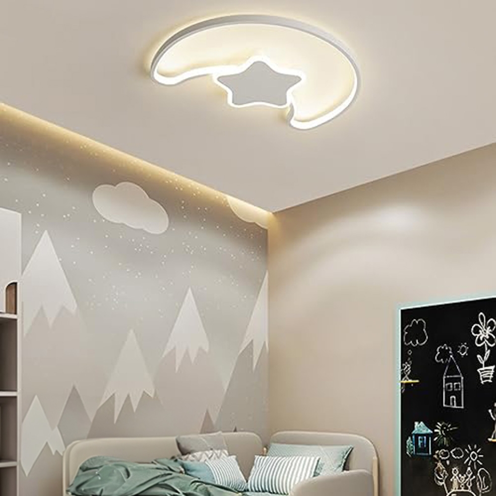 LED lubinis plafonas vaikų kambariui LUMELA + nuotolinio valdymo pultas mėnulio baltumo