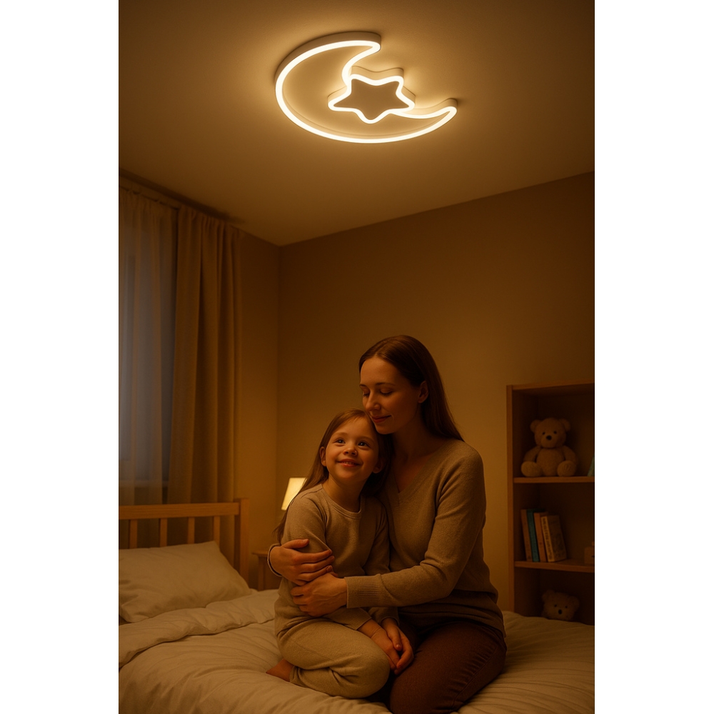 LED lubinis plafonas vaikų kambariui LUMELA + nuotolinio valdymo pultas mėnulio baltumo-Vaiko kambariui, Apšvietimas-e-vaikas