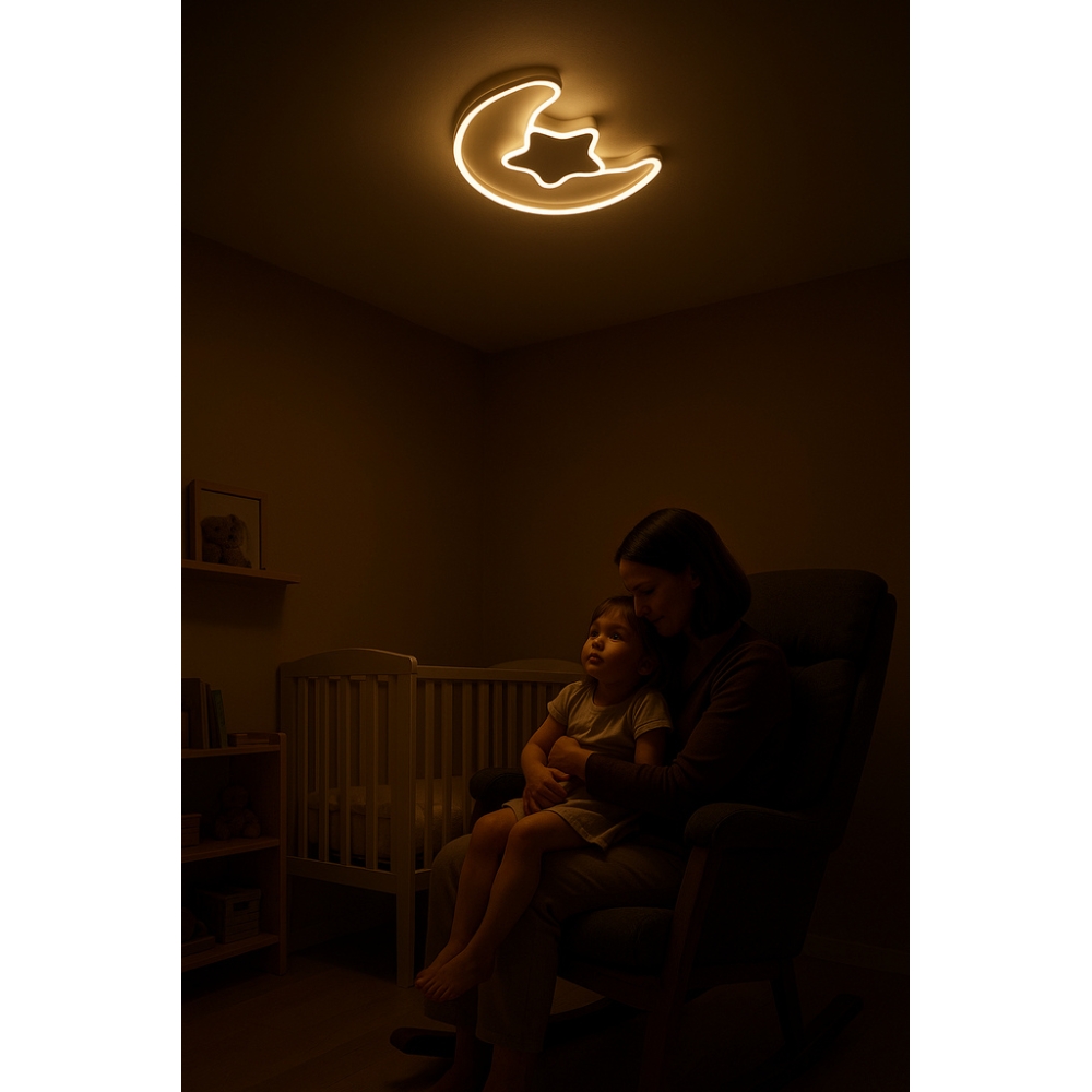 LED lubinis plafonas vaikų kambariui LUMELA + nuotolinio valdymo pultas mėnulio baltumo