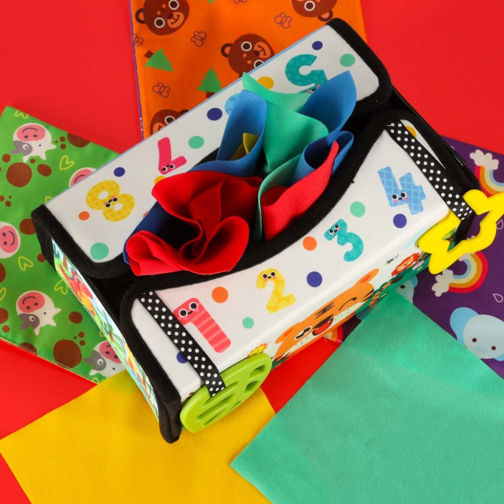 Sensorinių servetėlių dėžutė Montessori Sorteris 2in1-Žaislai, Kūdikiams, Žaislai mažyliams (iki 4 m.